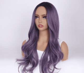 Purple Top Dyed Black Medium Long Curly Hair