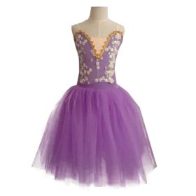 Girls Purple Ballet Dance Costumes Swan Tutu Skirt Sequin Performance Dress for Kids