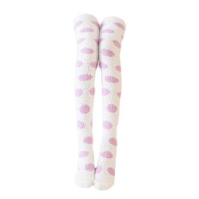 1 Pair Purple Polka Dot Stockings Coral Fleece Warm Thigh High Socks Womens Winter Cozy Socks