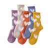 5 Pairs Heart Coral Fleece Socks Women's Sleep Socks Warm Mid-calf Home Socks Plush Floor Socks