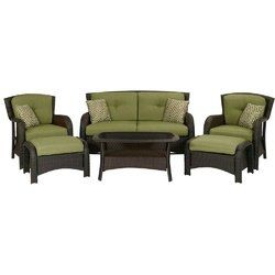 Outdoor Resin Wicker 6-Piece Patio Furniture Set with Green Seat Cushions