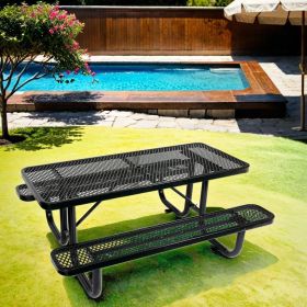 6 ft. Rectangular Outdoor Steel Picnic Table with umbrella pole in Black