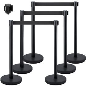 VEVOR 6 PCS Black Stanchion Posts Stainless Steel Stanchion Queue Post Black Belt Retractable 36In for Both Indoor and Outdoor use.