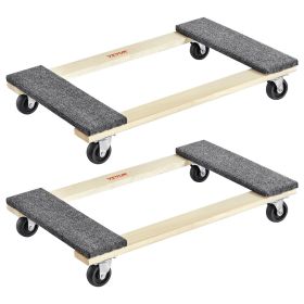 VEVOR Furniture Dolly, 1000 lbs Each Load Capacity, 2 Packs, 18" x 30", 8 x 3" PP Swivel Casters, Heavy Duty Hardwood Furniture Moving Dolly