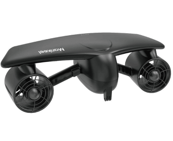 black electric submersible propeller.  Diving / floating / left and right direction range 30-60 minutes speed 2 m/s thrust 12kg propeller off the hand