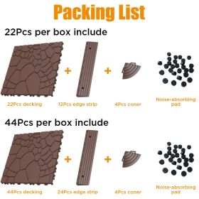 Stone texture 12" Patio Deck Tiles, DIY Module Interlocking Decking Tiles Floor Tile