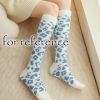 3 Pairs Leopard Print Coral Fleece Socks Women's Calf Socks Furry Winter Sleep Stockings,Blue Beige,Red