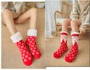 Red Cozy Fuzzy Thick Slipper Socks for Winter Indoor Warming Christmas Gift, Snowy trees