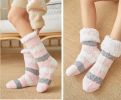 Womens Soft Cozy Fuzzy Thick Slipper Socks for Christmas Gift Winter Indoor Warm, Pink Grey Stripes