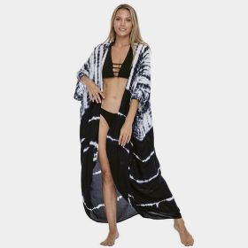 Beach Cover Ups for Swimwear Women Black Tie Dye Kimono Swimsuit Cape Summer Dress 2022 Beachwear Outfits Sales (Color: navy stripe kimono, size: one size)