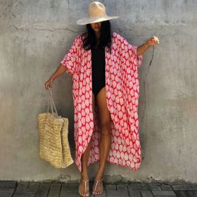 Beach Cover Ups for Swimwear Women Black Tie Dye Kimono Swimsuit Cape Summer Dress 2022 Beachwear Outfits Sales (Color: red leaf beach cover, size: one size)