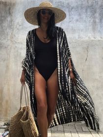 Beach Cover Ups for Swimwear Women Black Tie Dye Kimono Swimsuit Cape Summer Dress 2022 Beachwear Outfits Sales (Color: black kimono beach, size: one size)