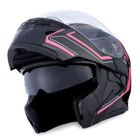 Motorcycle Street Bike Modular Flip up Dual Visor Full Face Helmet HB89 (Color-Size: Arrow Pink-XL)