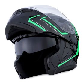 Motorcycle Street Bike Modular Flip up Dual Visor Full Face Helmet HB89 (Color-Size: Arrow Green-S)
