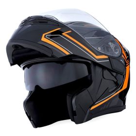 Motorcycle Street Bike Modular Flip up Dual Visor Full Face Helmet HB89 (Color-Size: Arrow Orange-L)