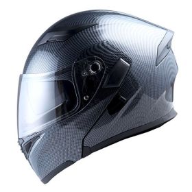 Motorcycle Street Bike Modular Flip up Dual Visor Full Face Helmet HB89 (Color-Size: Fiber Black-M)