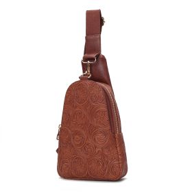 MKF Collection Millie Women Flower Embossed Sling bag Vegan Leather By Mia K (Material: Flower, Color: brown)